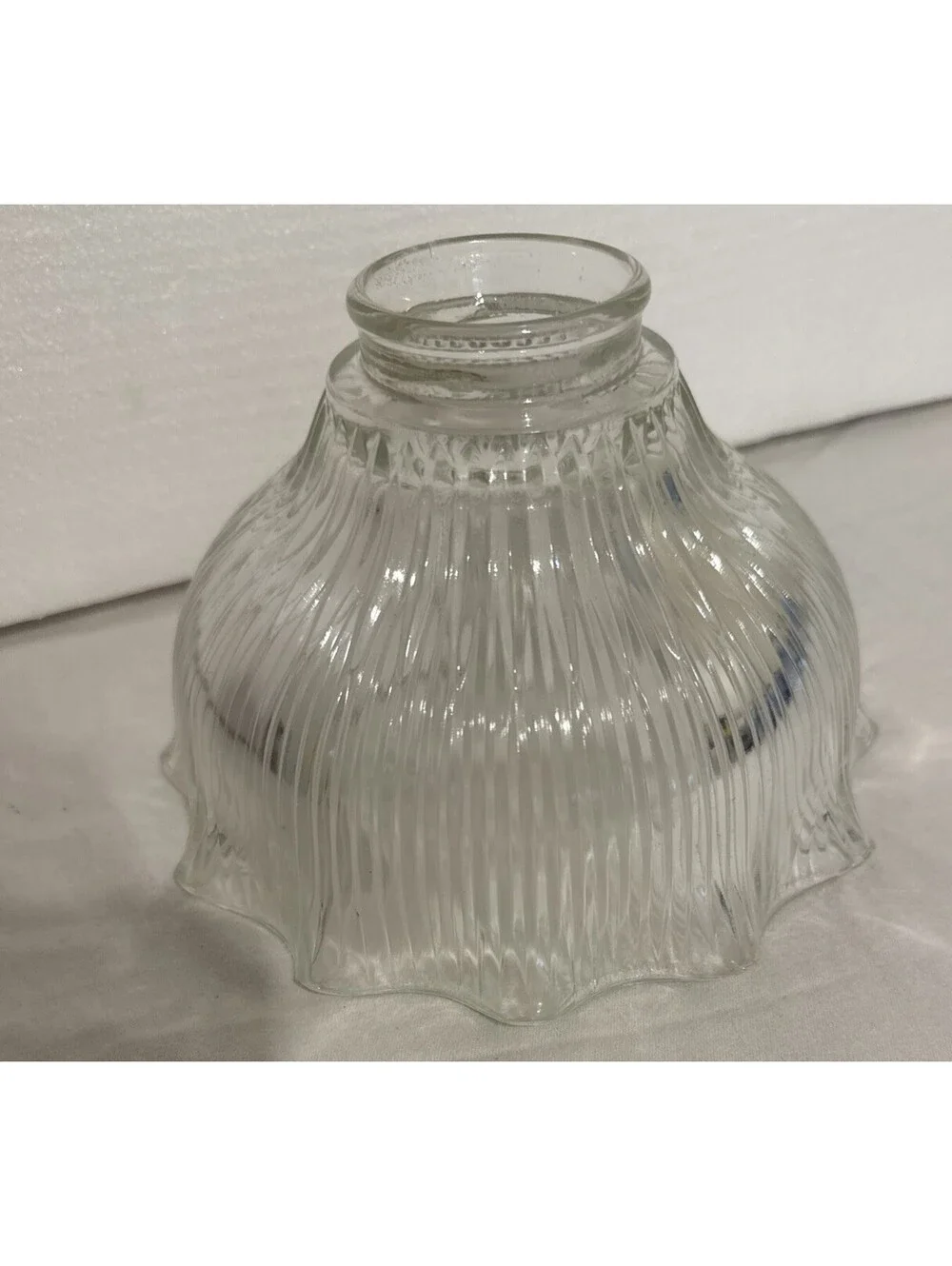 Vtg Holophane Glass Shade Art Deco Victorian Crimped Ruffled Ribbed 7